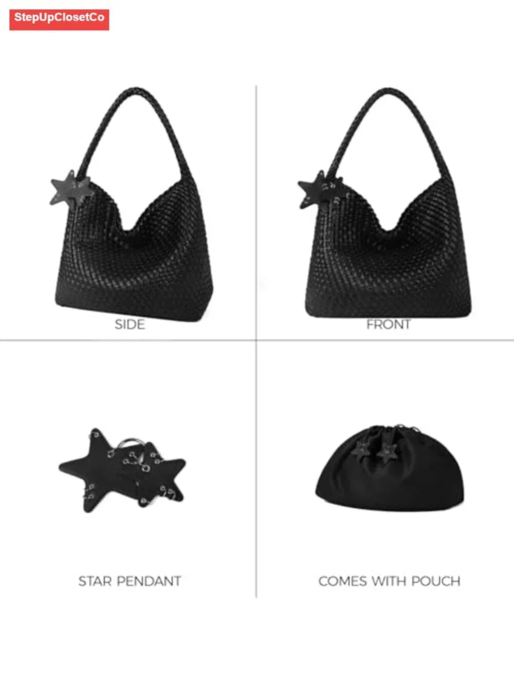 Woven Vegan Leather Hobo Top Handle Tote Bag Shoulder Purse